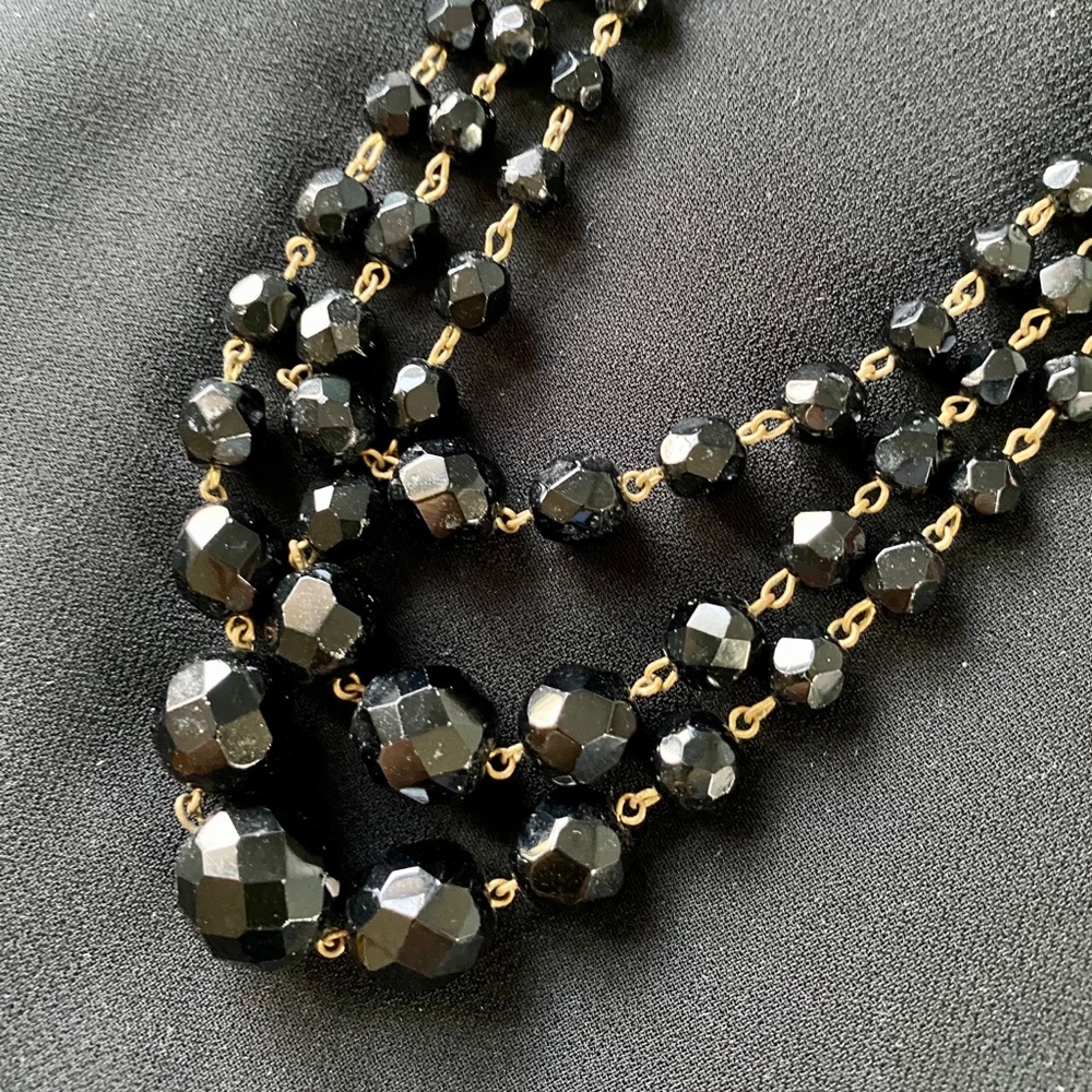 Vintage Costume Black Crystal Beaded Necklace